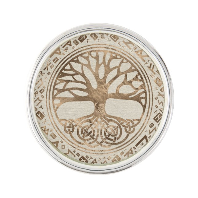 Tree of life -Yggdrasil Runic Pattern Lapel Pin (Front)