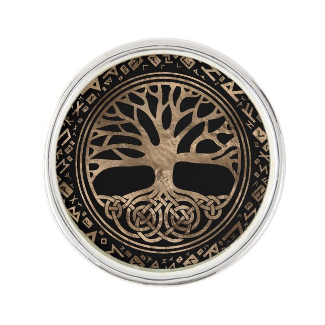 Tree of life -Yggdrasil Runic Pattern Lapel Pin (Front)