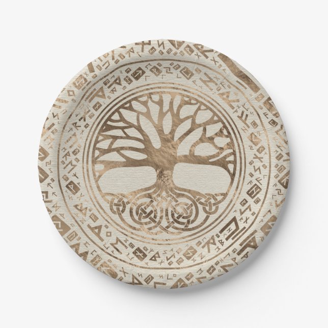 Tree of life -Yggdrasil Runic Pattern Paper Plates (Front)