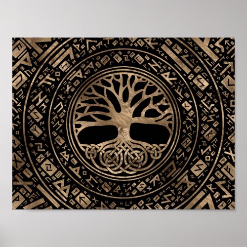 Tree of life _Yggdrasil Runic Pattern Poster