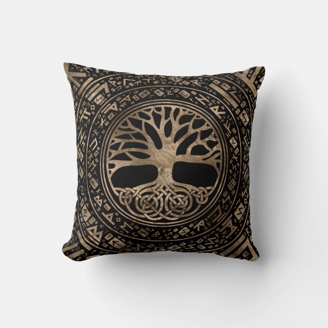 Tree of life -Yggdrasil Runic Pattern Throw Pillow (Front)