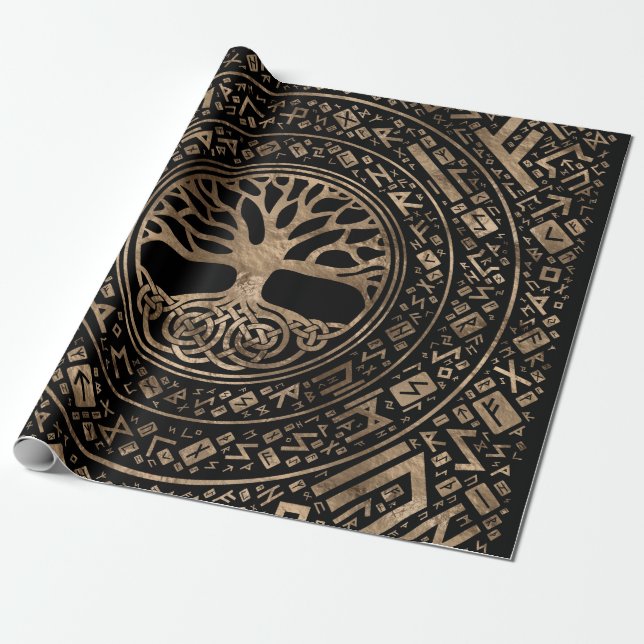 Tree of life -Yggdrasil Runic Pattern Wrapping Paper (Unrolled)