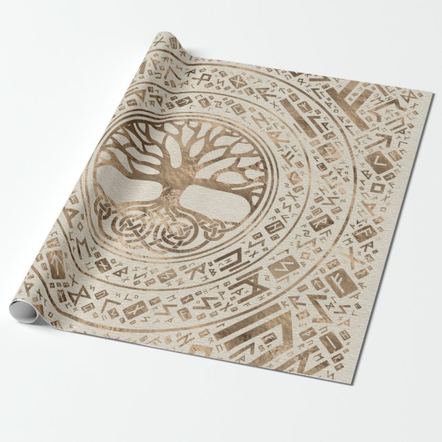 Tree of life -Yggdrasil Runic Pattern Wrapping Paper (Unrolled)