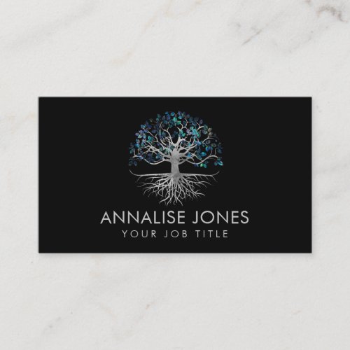 Tree of life _ Yggdrasil _ Silver and Abalone Business Card