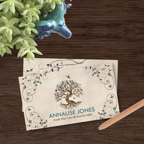 Tree of life _ Yggdrasil _ Turquoise Leaves  Business Card