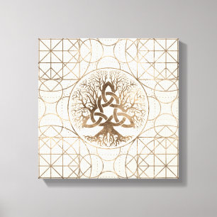 Tree of life -Yggdrasil with Triquetra Pastel gold Canvas Print