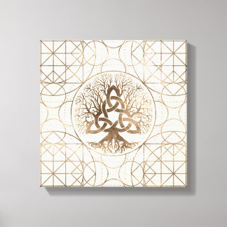 Tree of life -Yggdrasil with Triquetra Pastel gold Canvas Print