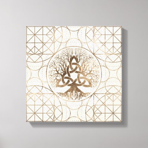 Tree of life _Yggdrasil with Triquetra Pastel gold Canvas Print