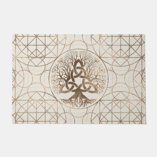 Tree of life _Yggdrasil with Triquetra Pastel gold Doormat