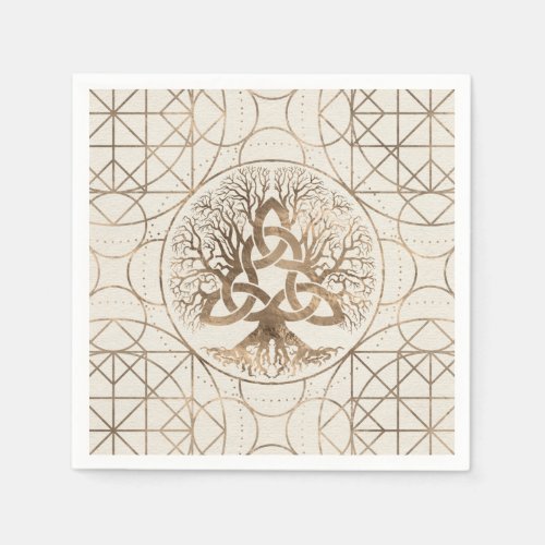 Tree of life _Yggdrasil with Triquetra Pastel gold Napkins