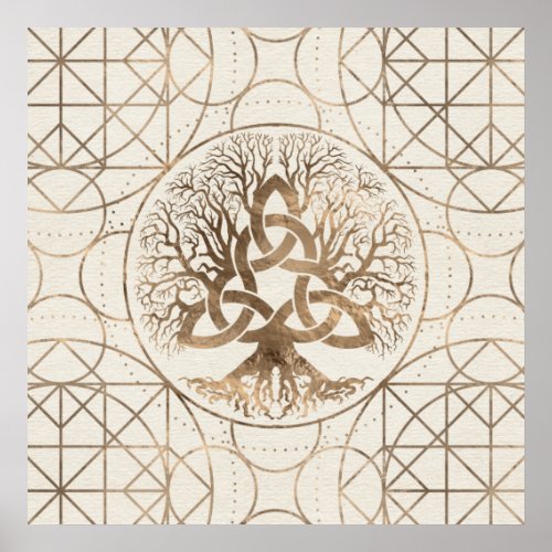Tree of life _Yggdrasil with Triquetra Pastel gold Poster