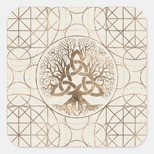 Tree of life _Yggdrasil with Triquetra Pastel gold Square Sticker
