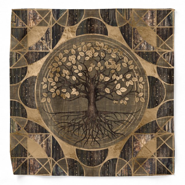 Tree of life - Yggdrasil - Wood and Gold Bandana (Front)