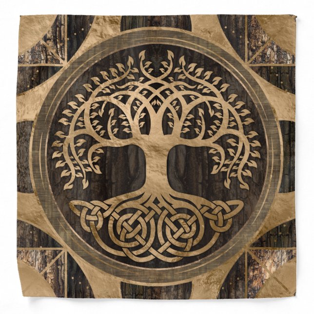 Tree of life -Yggdrasil - Wood Bark and Gold Bandana (Front)