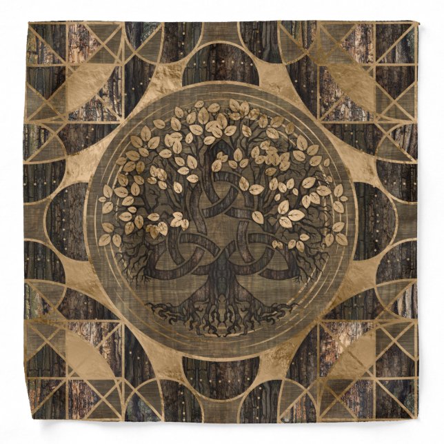 Tree of life -Yggdrasil - Wood Bark and Gold Bandana (Front)