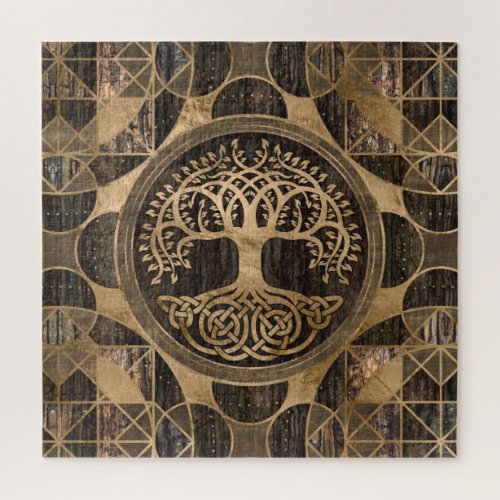 Tree of life _Yggdrasil _ Wood Bark and Gold Jigsaw Puzzle
