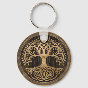Tree of life -Yggdrasil - Wood Bark and Gold Keychain