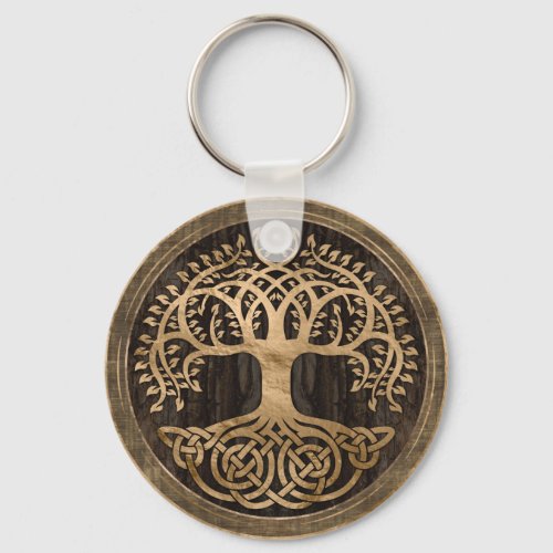 Tree of life _Yggdrasil _ Wood Bark and Gold Keychain