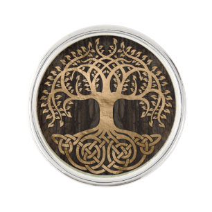 Tree of life -Yggdrasil - Wood Bark and Gold Lapel Pin