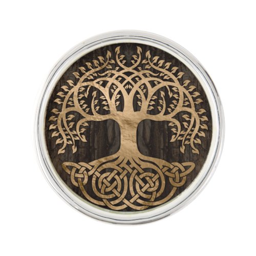 Tree of life _Yggdrasil _ Wood Bark and Gold Lapel Pin