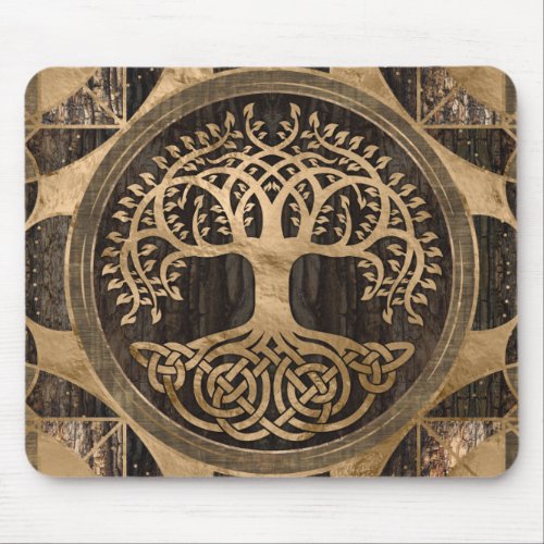 Tree of life _Yggdrasil _ Wood Bark and Gold Mouse Pad