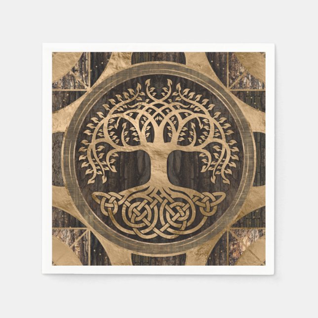 Tree of life -Yggdrasil - Wood Bark and Gold Napkins (Front)