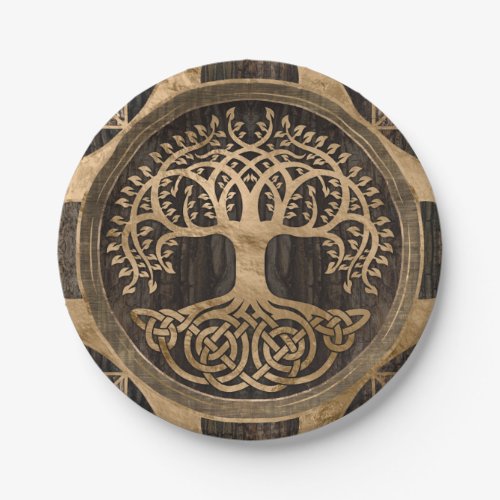Tree of life _Yggdrasil _ Wood Bark and Gold Paper Plates