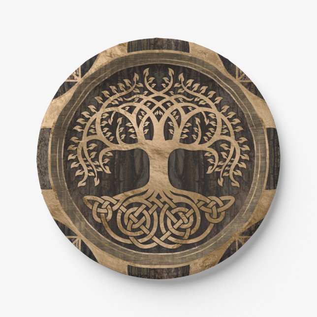 Tree of life -Yggdrasil - Wood Bark and Gold Paper Plates (Front)