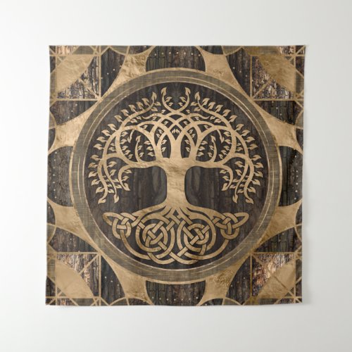 Tree of life _Yggdrasil _ Wood Bark and Gold Tapestry