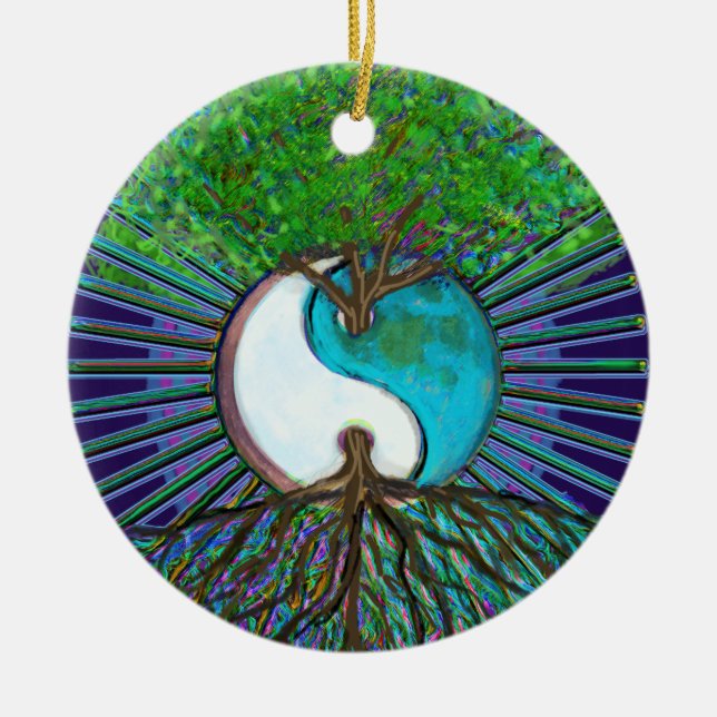 Tree of Life Yin Yang Ceramic Ornament (Front)