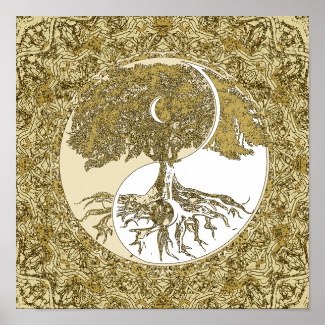 Tree of Life Yin Yang Gold Mandala Poster (Front)
