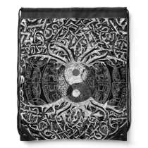 Tree of Life Yin Yang in Black and White Drawstring Bag Tree of Life Yin Yang in Black and White Drawstring Bag