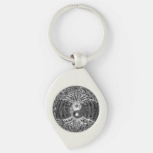 Tree of Life Yin Yang in Black and White Keychain