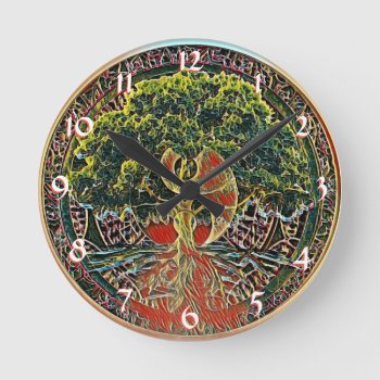 Tree Of Life Yin Yang Round Clock by thetreeoflife at Zazzle