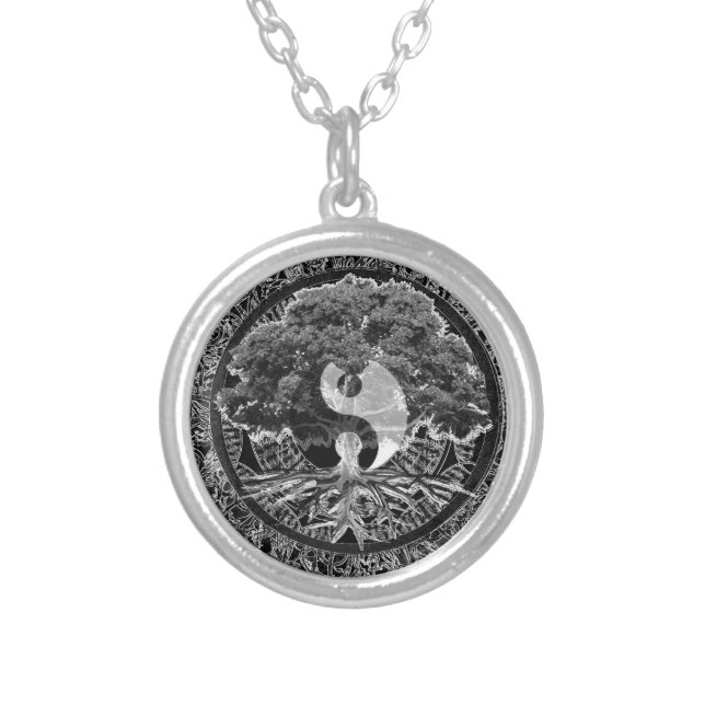 Tree of Life Yin Yang Silver Plated Necklace (Front)