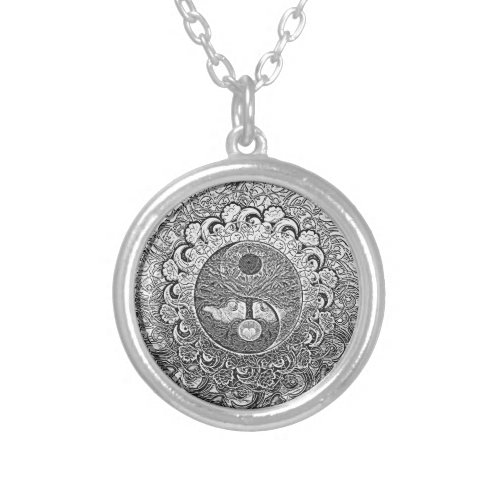 Tree of Life Yin Yang Silver Plated Necklace