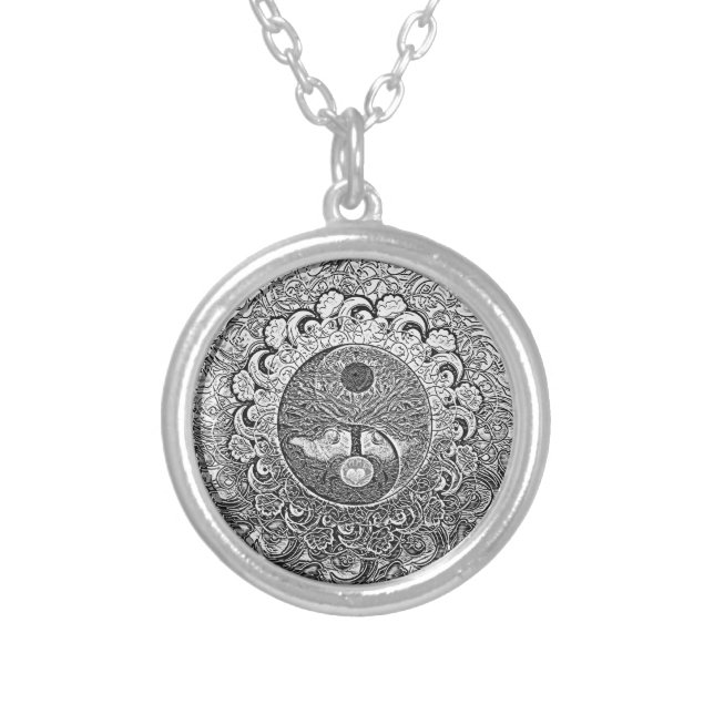 Tree of Life Yin Yang Silver Plated Necklace (Front)