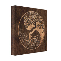 Tree of Life Yin Yang with Wood Grain Effect Canvas Print