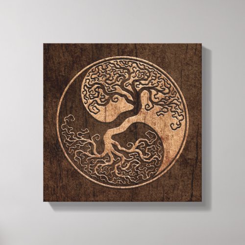 Tree of Life Yin Yang with Wood Grain Effect Canvas Print