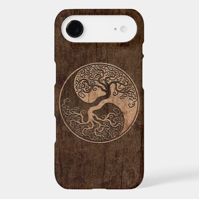Tree of Life Yin Yang with Wood Grain Effect Case-Mate iPhone Case (Back)