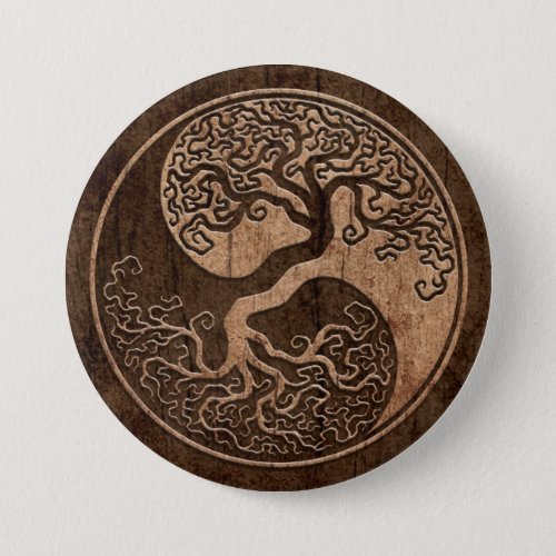 Tree of Life Yin Yang with Wood Grain Effect Pinback Button