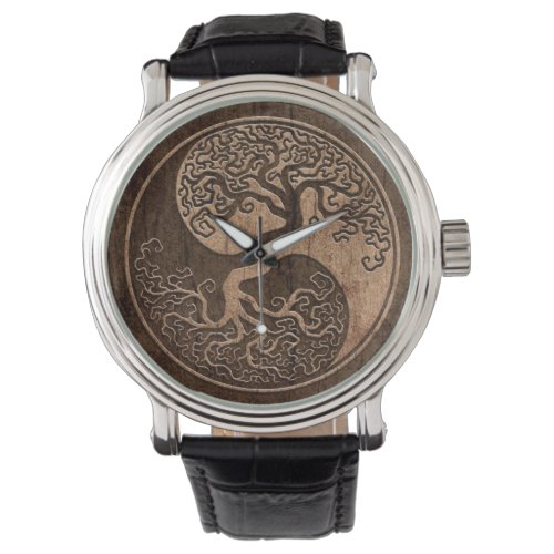 Tree of Life Yin Yang with Wood Grain Effect Watch