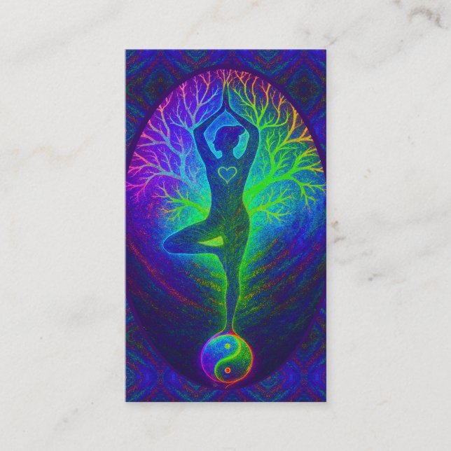 Tree of Life Yoga in Rainbow Colors Business Card (Front)