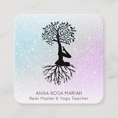   Tree of Life Yoga Pastel Glitter Man Woman  Square Business Card