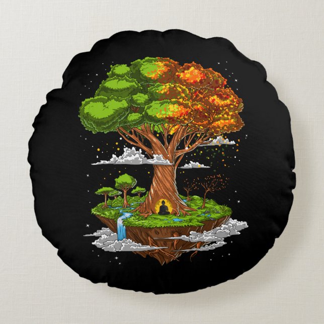 Tree Of Life Zen Meditation Round Pillow (Front)