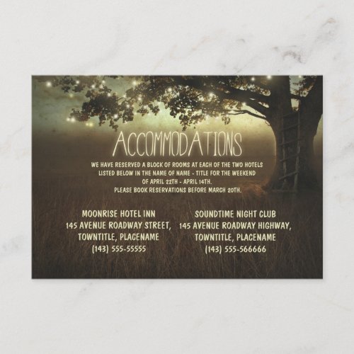 tree of lights rustic wedding accommodations personalized invite