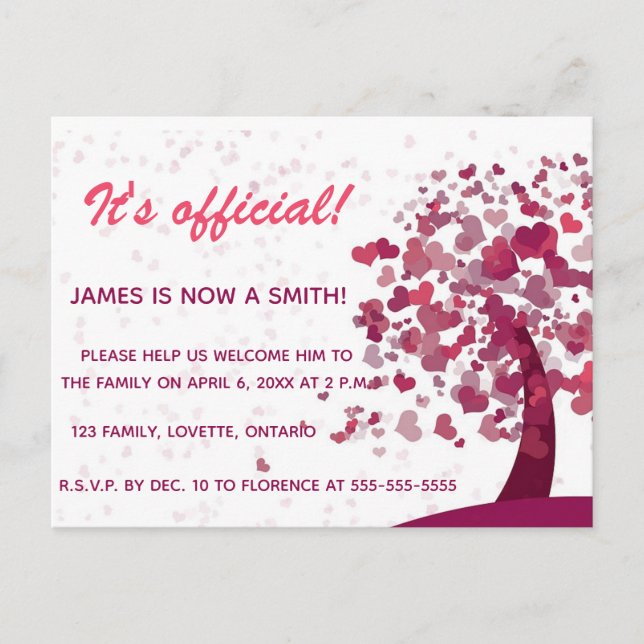 Tree of Love Adoption Celebration Invitation Postcard (Front)