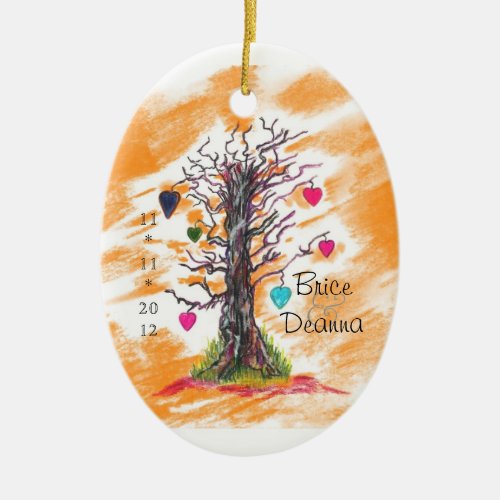 Tree of Love Orange Wedding Favor Ceramic Ornament