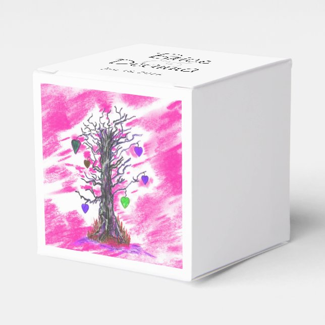Tree of Love Pink Favor Boxes (Front Side)