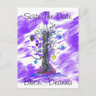 Tree of Love Purple Save The Date Announcement Postcard